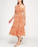 Trixxi Juniors' Printed Ruffled-Skirt Halter Midi Dress