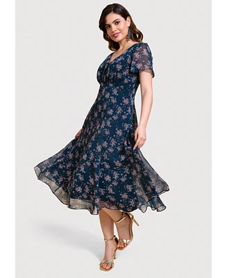 Alie Street London Women's Miranda V-Neck Short Sleeve Midi Dress