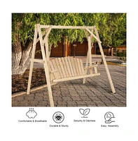 Outdoor Wooden Porch Bench Swing Chair with Rustic Curved Back