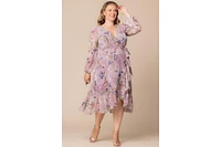 Kiyonna Plus Clara Long Sleeve Chiffon Wrap Dress