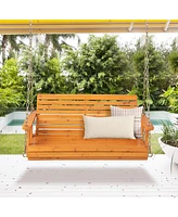 Gymax 2-Person Porch Swing Chair Wooden Garden Swing Bench w/ Adjustable Chains