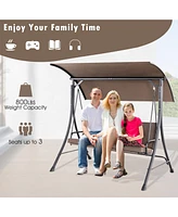 Gymax 3-Seat Outdoor Porch Swing w/ Adjustable Canopy Thickened Cushions Metal Frame