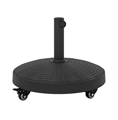 50 Lbs Patio Wicker Style Resin Umbrella Base Stand Heavy Duty with Wheels