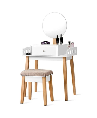 Wooden Makeup Dressing Mirror Table Set with Drawer