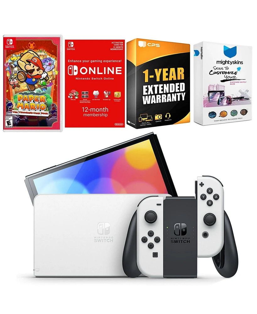 Nintendo Switch White Oled Console with Paper Mario: the Thousand Year Door, Nso 12 Month Family Membership