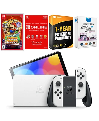 Nintendo Switch White Oled Console with Paper Mario: the Thousand Year Door, Nso 12 Month Family Membership