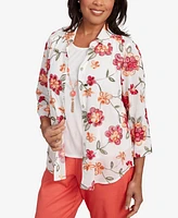 Alfred Dunner Petite Catalina Island Bright Floral Two One Collared Neckline Top