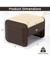 2 Pieces Outdoor Patio Pe Wicker Ottomans with Removable Cushions Footstools