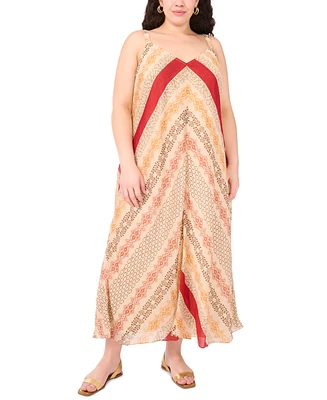 Vince Camuto Plus Printed Front-Seamed V-Neck Maxi Dress