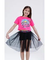 Barbie Toddler Girls Cropped Boxy Drop Shoulder T-Shirt and Mesh Tulle Skort