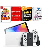 Nintendo Switch White Oled Console with Super Mario Rpg , Nso 12 Month Family Membership, MightySkins Console and Controller Skin Voucher