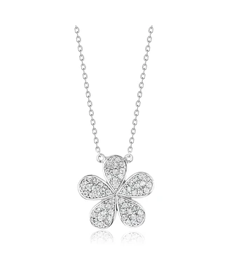 Suzy Levian Sterling Silver Cubic Zirconia Pave Flower Necklace