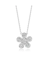Suzy Levian Sterling Silver Cubic Zirconia Pave Flower Necklace