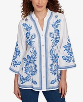 Ruby Rd. Petite Tidal Embroidered Button Front Top