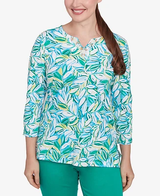 Ruby Rd. Petite Tossed Leaves Embellished Knit Top