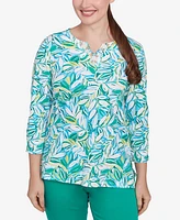 Ruby Rd. Petite Tossed Leaves Embellished Knit Top
