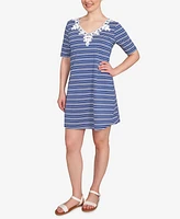 Ruby Rd. Petite Embroidered Stripe Knit Dress