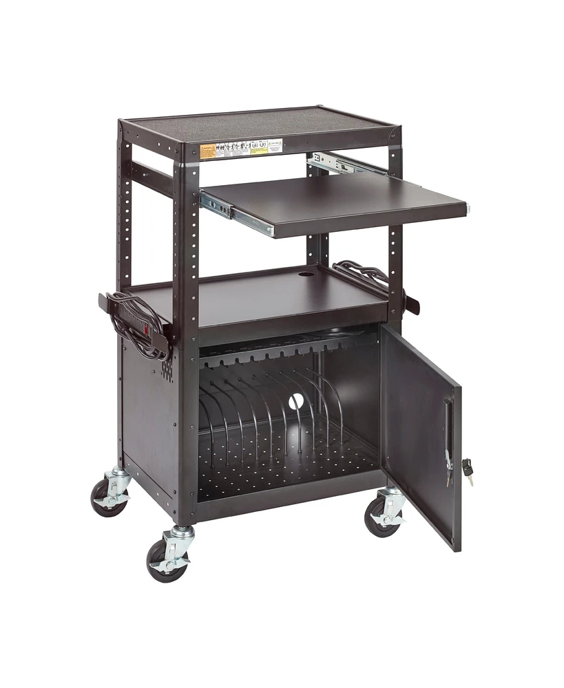 ECR4Kids Av Presentation Stand and 12-Bay Charging Cart, Black, 1