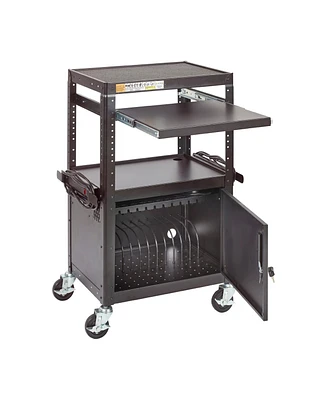 ECR4Kids Av Presentation Stand and 12-Bay Charging Cart, Black, 1