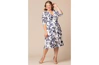 Kiyonna Plus Gabriella Ruched Sleeve Midi Dress with Pockets
