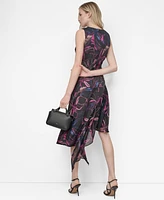 Dkny Women's V-Neck Sleeveless Asymmetrical Midi Dress