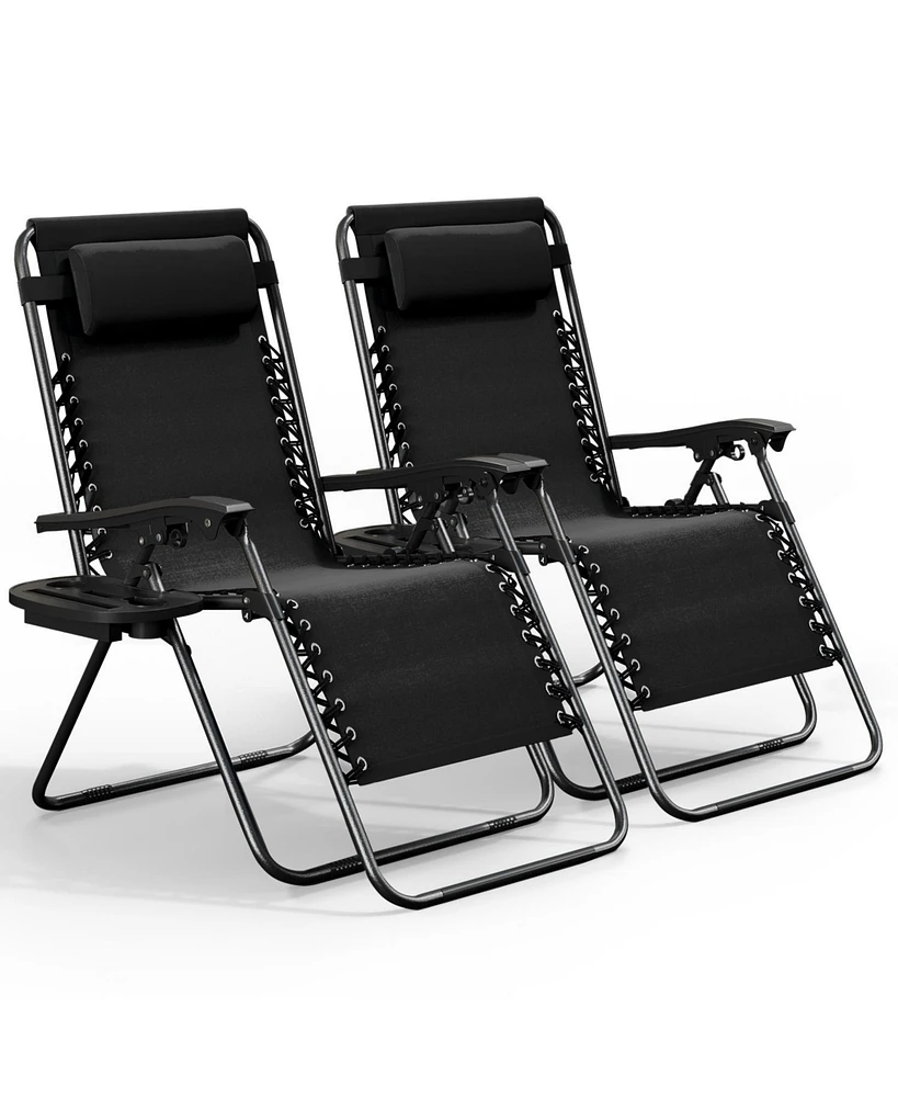 Outdoor Patio Zero Gravity Chairs Set of 2 - Reclining Lounge with Pillows & Cup Holders