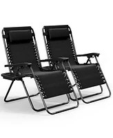 Outdoor Patio Zero Gravity Chairs Set of 2 - Reclining Lounge with Pillows & Cup Holders