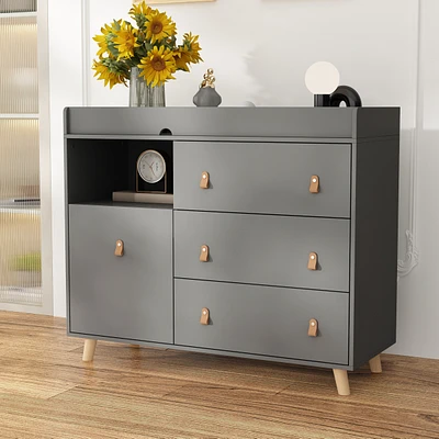 Diaper table with three drawers, baby changing station with multiple storage compartments