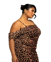 Fashion-szn Curve Plus Leopard Print Mesh Midi Dress