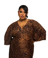 Fashion-szn Curve Plus 3/4 Sleeve Leopard Print Midi Dress