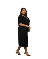 Fashion-szn Curve Plus V-Neck Flutter Sleeve Midi Dress