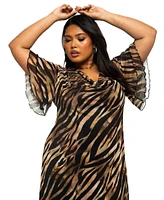Fashion-szn Curve Plus Short Sleeve Zebra Print Mesh Midi Dress