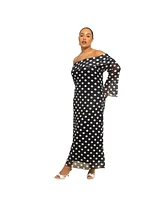 Fashion-szn Curve Plus Mesh Polka Dot Long Sleeve Midi Dress