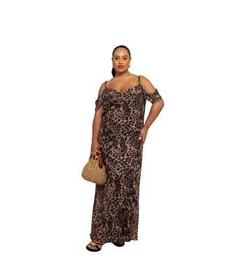 Fashion-szn Curve Plus Leopard Print Mesh Maxi Dress