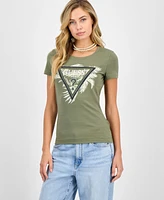 Guess Women's Palm-Print Triangle Logo T-Shirt