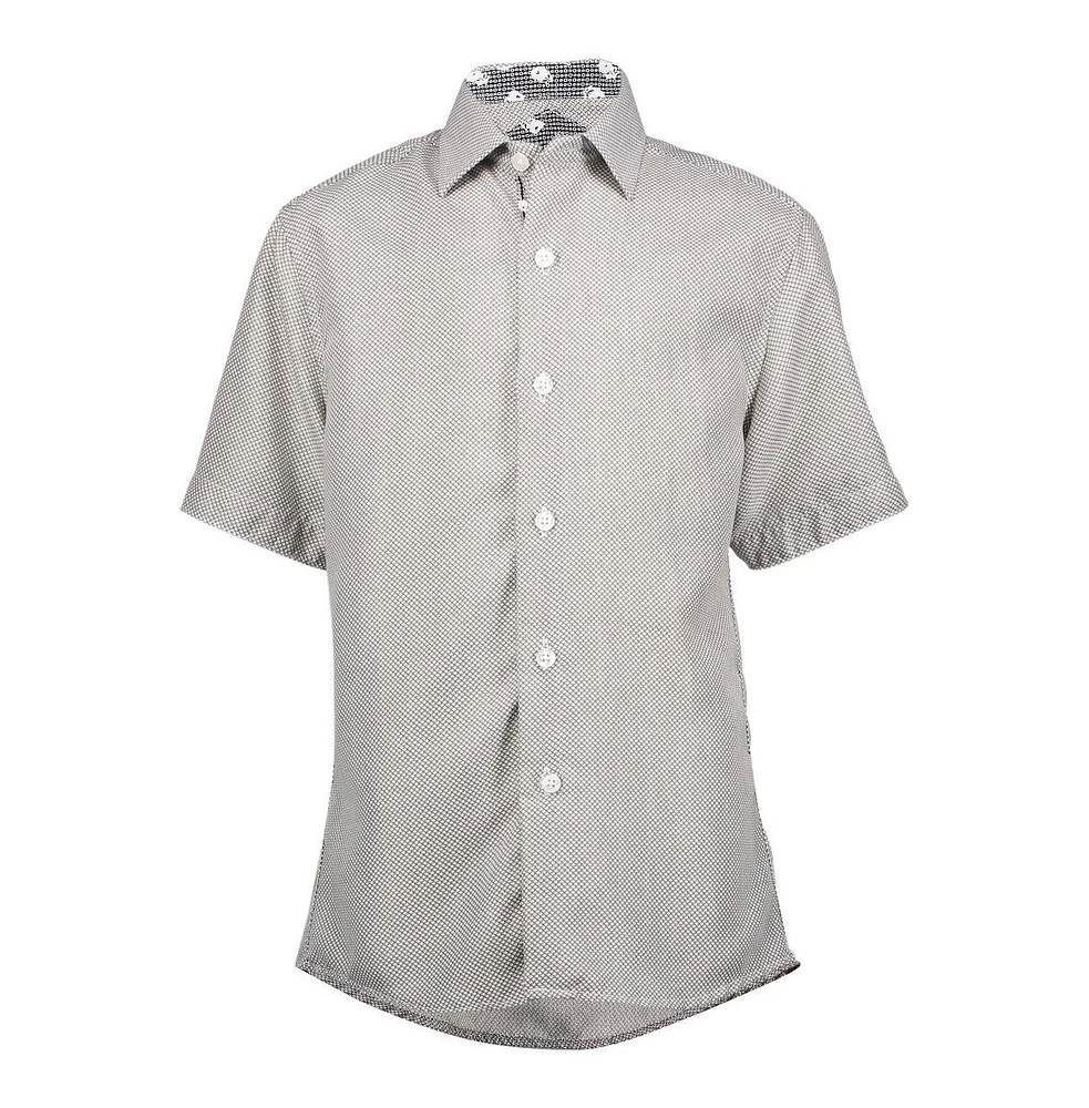 Elie Balleh Little Boys Blue Micro Houndstooth Button-Down Slim Fit Short Sleeve Shirt