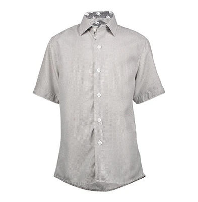 Elie Balleh Little Boys Blue Micro Houndstooth Button-Down Slim Fit Short Sleeve Shirt