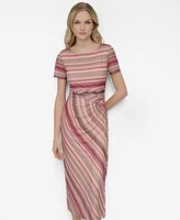 Dkny Women's Mesh Striped Side-Knot Boat-Neck Midi Dress