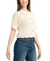 Bcx Juniors' Short-Sleeve Scalloped Cardigan Sweater