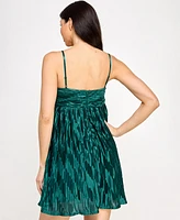 Seni & Cade Juniors' Printed Pleated Mesh A-Line Dress