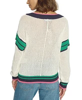 Central Park West Women's Varsity Stripe Mesh Sweater