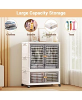 1 Pc Plastic Free Installation Baby Wardrobe Folding Storage Cabinet Multi-Layer Children's Small Wardrobe Household Clothes Storage Box Transparent G