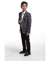 Elie Balleh Boys Navy Slim Fit Premium Wool Checkered Blazer