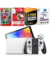 Nintendo Switch White Oled Console with Super Mario Odyssey, Nintendo $20 eShop Gift Card, MightySkins Console and Controller Skin Voucher
