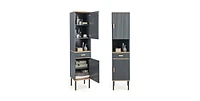 Free-Standing Bathroom Cabinet Narrow Linen with Doors and Drawer