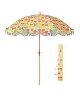 LAGarden Our Beach Portable Umbrella for Sand Beech Wood Pole Carry Bag with Printed Orange Grapefruit Cute Garden Parasol