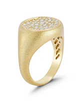 Rachel Zoe 14K Gold Plated Sterling Silver Pave Satin Signet Ring
