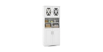 Tall Bathroom Cabinet Large Floor Storage Cabinet with Acrylic Doors and 3 Cubes