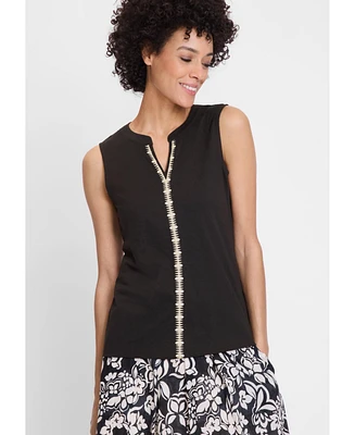 Olsen Women's Sleeveless Embroidered Detail Top
