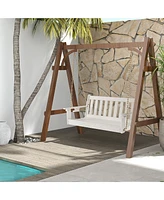 Gymax 54'' Hdpe Porch Swing Outdoor Patio Hanging Chair w/ Cup Holder Adjustable Chain